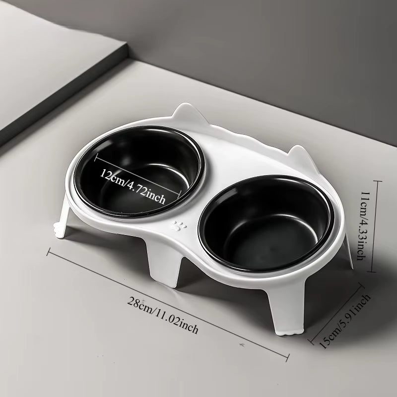 Ceramic Double Cat Bowl with Stand