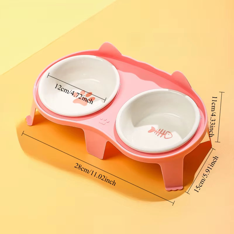Ceramic Double Cat Bowl with Stand