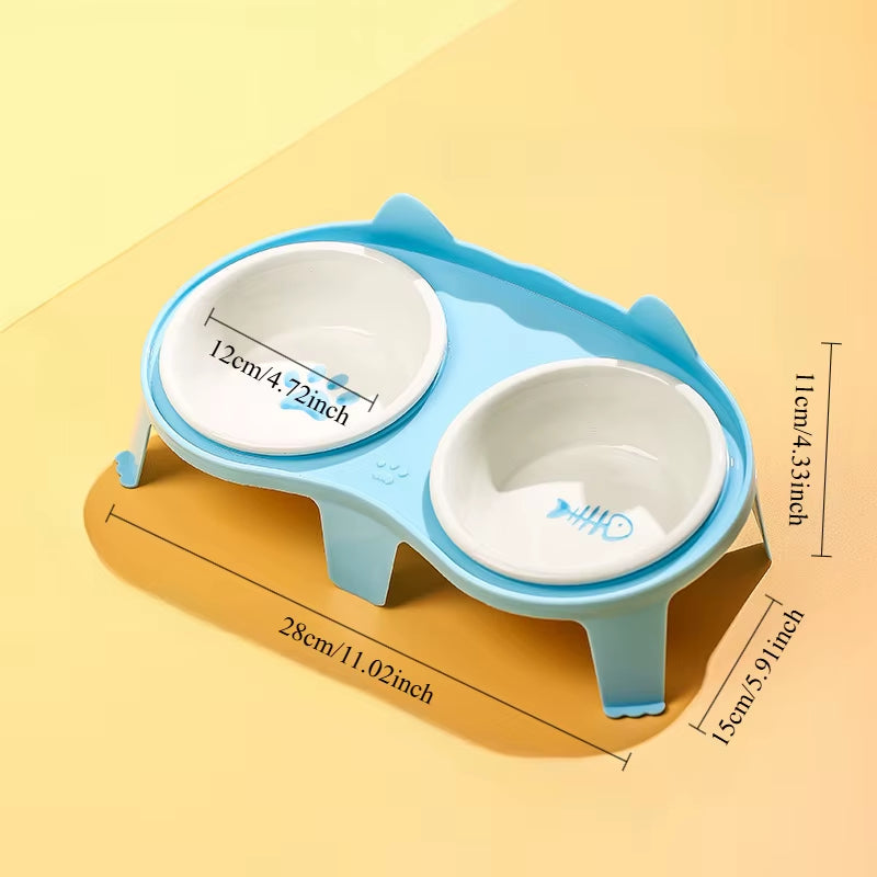 Ceramic Double Cat Bowl with Stand