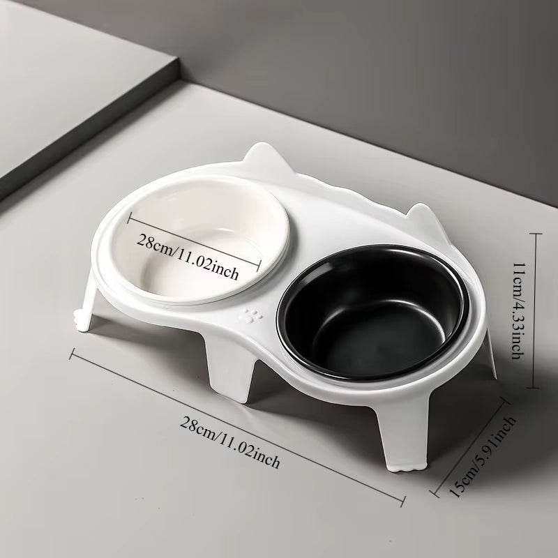 Ceramic Double Cat Bowl with Stand