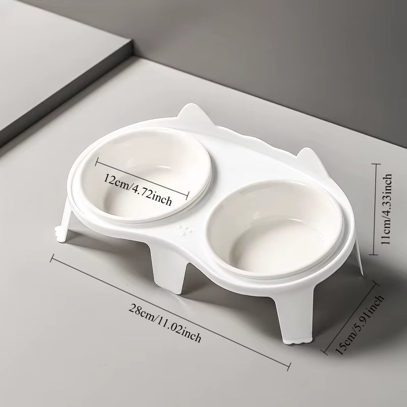 Ceramic Double Cat Bowl with Stand