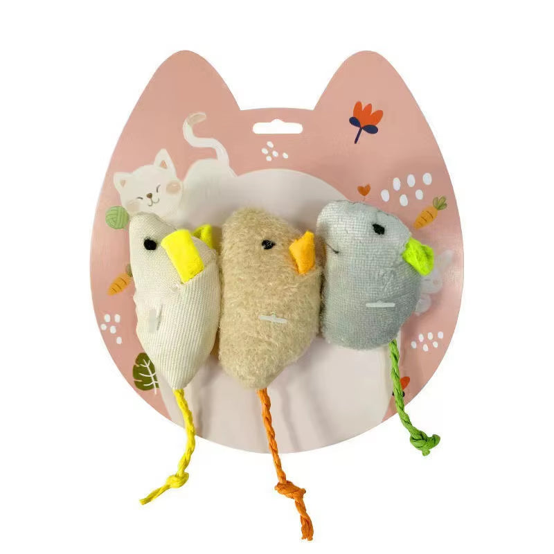 3-Pack Plush Mouse Cat Toys