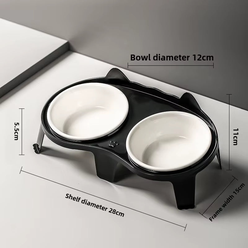 Ceramic Double Cat Bowl with Stand