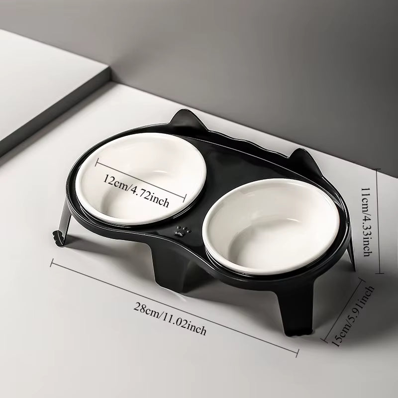 Ceramic Double Cat Bowl with Stand