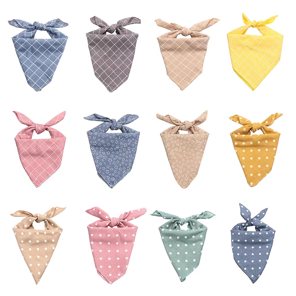 Stylish Plaid & Dots Pet Bandana – Soft Cotton, Washable & Perfect for Puppies & Kittens