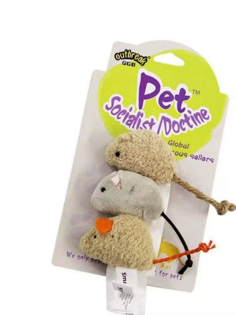 3-Pack Plush Mouse Cat Toys