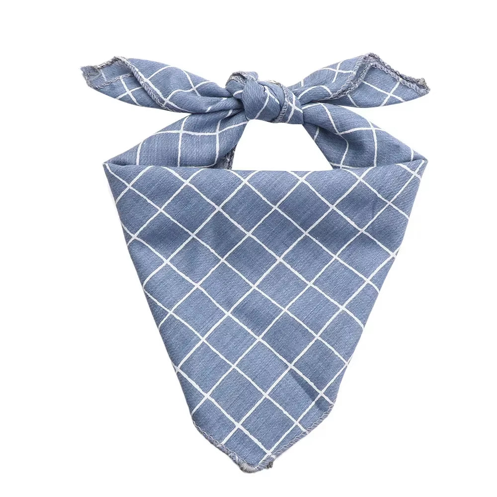 Stylish Plaid & Dots Pet Bandana – Soft Cotton, Washable & Perfect for Puppies & Kittens