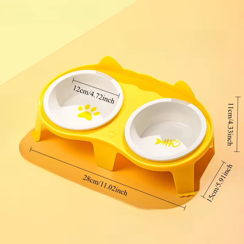 Ceramic Double Cat Bowl with Stand