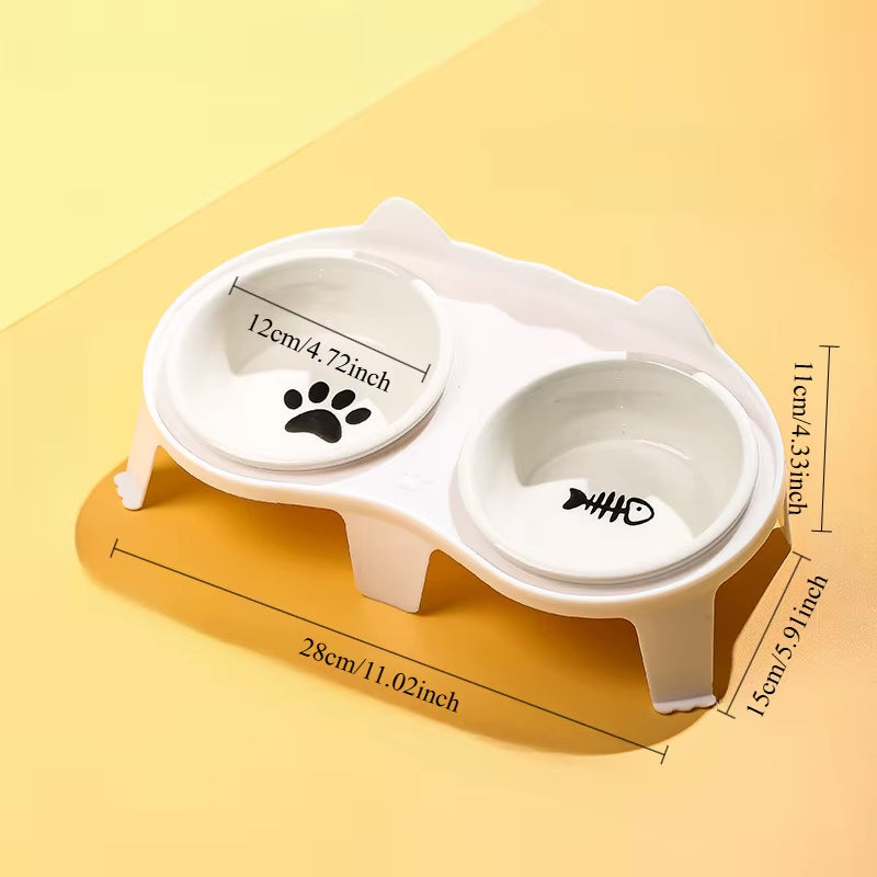 Ceramic Double Cat Bowl with Stand