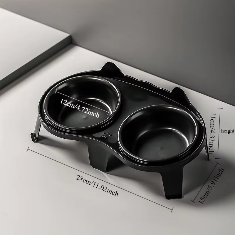 Ceramic Double Cat Bowl with Stand