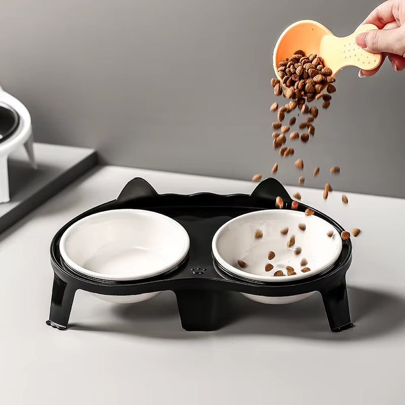Ceramic Double Cat Bowl with Stand