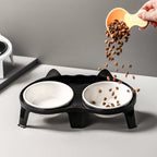 Ceramic Double Cat Bowl with Stand