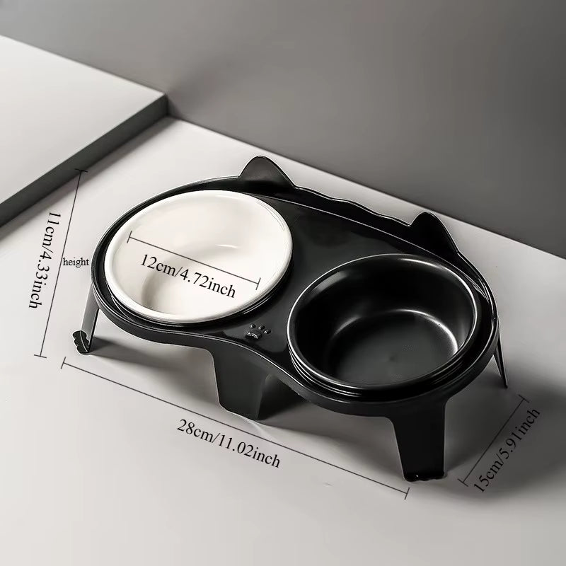 Ceramic Double Cat Bowl with Stand