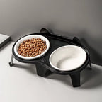 Ceramic Double Cat Bowl with Stand